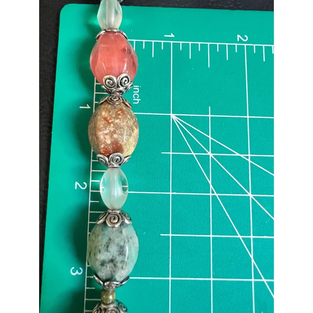 Multi Gemstone Nugget Necklace‎ 16in Sterling Silver Clasp Southwestern Vtg 90s